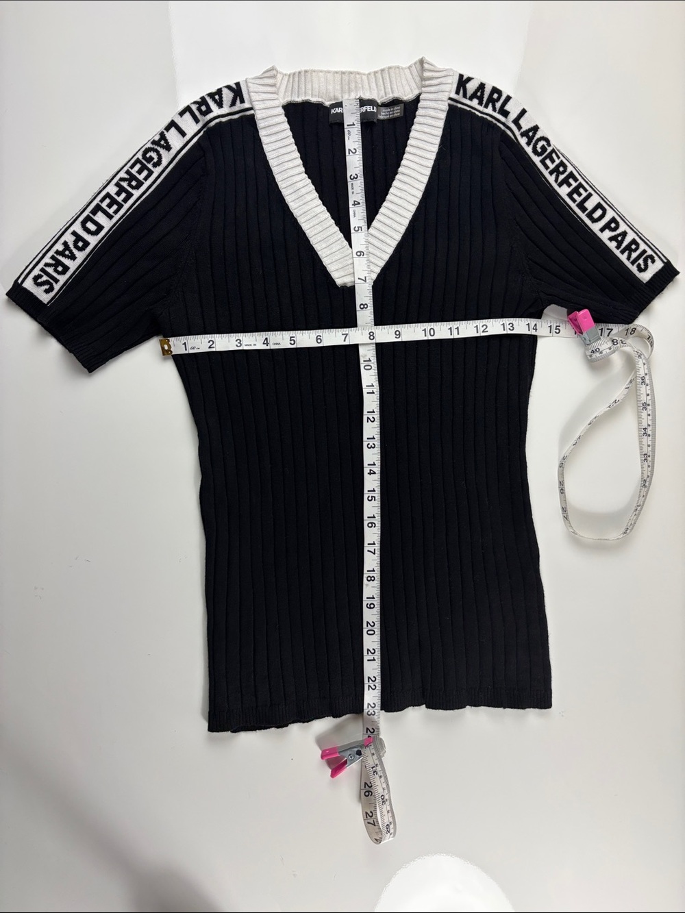 Karl Lagerfeld V-neck Top w/ Branded Tape sleeves - Picture 2 of 3